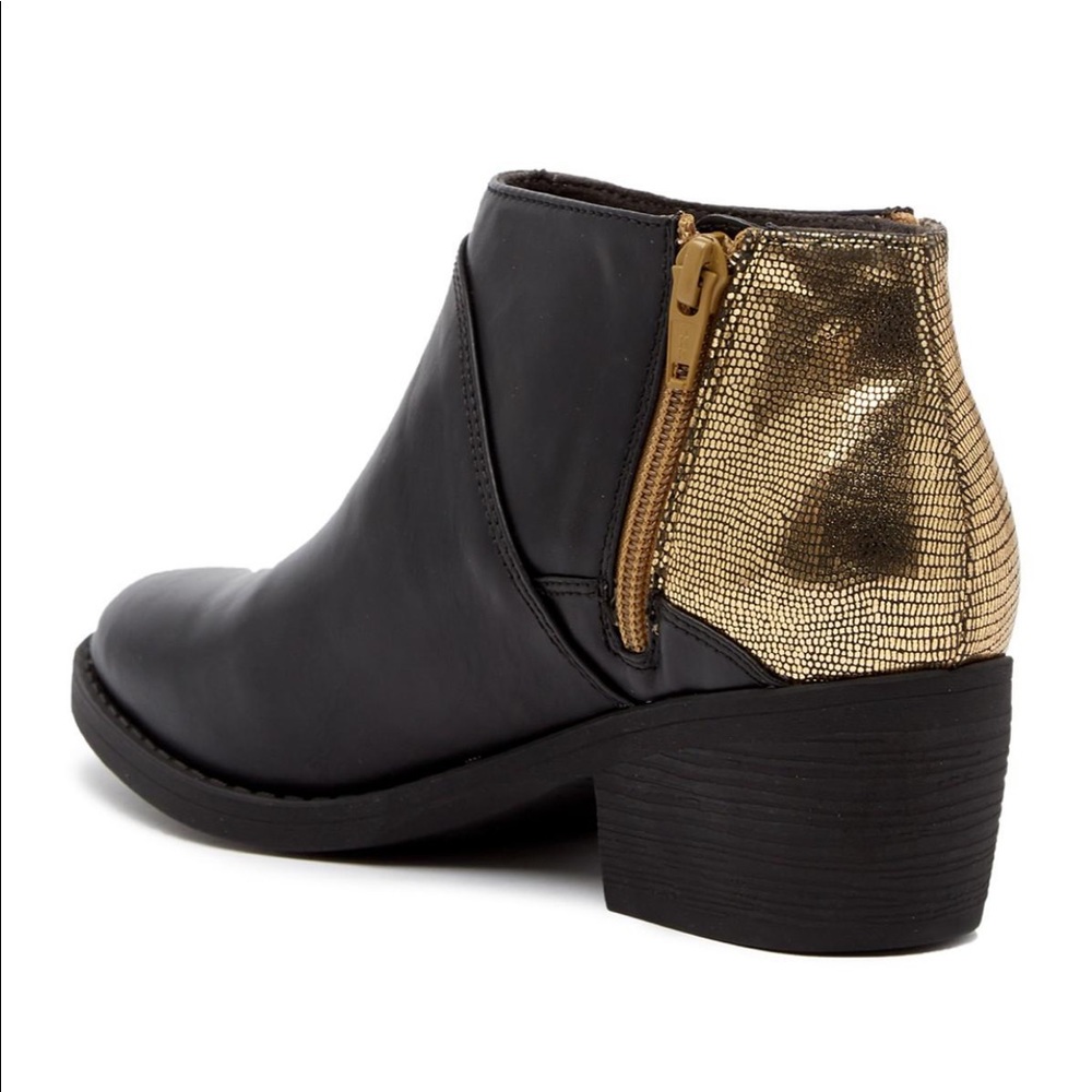 Black/Gold Accent Vegan Leather Ankle Booties - Picture 2 of 3